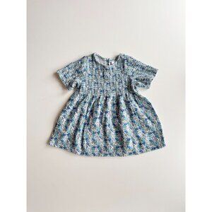 Baby Girl ZARA Blue Floral Cotton Gauze Smocked A-Line Tent Dress, Size 18-24M